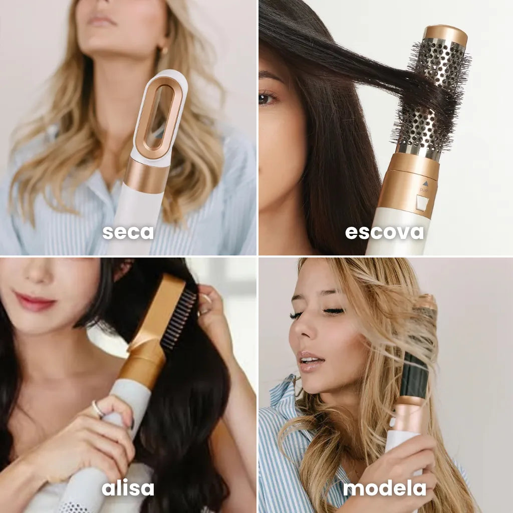 Escova modeladora que seca, escova, alisa e modela o cabelo!